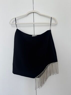 LIME - Black Asymmetric Fringe Skirt